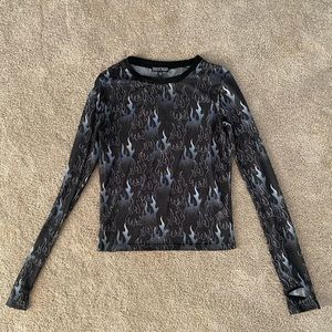 mesh flame shirt with thumb holes! slightly used :)